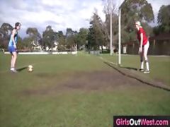 Hairy lesbian soccer player licked after training