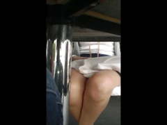 Upskirt no panties in restaurant