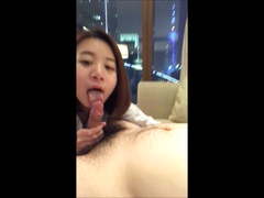 Chinese girl riding cock and sucking