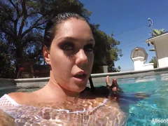 Curvy Alison swims and masturbates in the pool